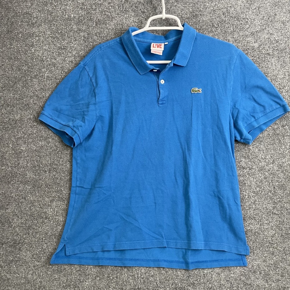 Lacoste L!VE Polo Shirt Mens Sz L Blue Pique Cotton Short Sleeve Croc